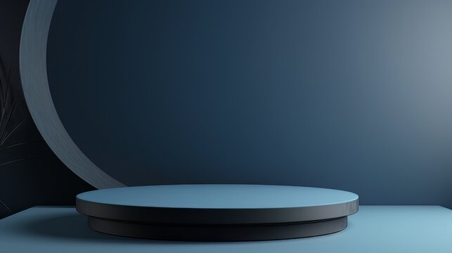 Abstract minimalistic dark blue scene with geometric shapes. visualization AI