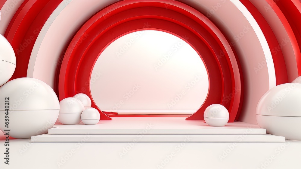 Poster abstract minimalistic red and white scene with geometric shapes. visualization ai