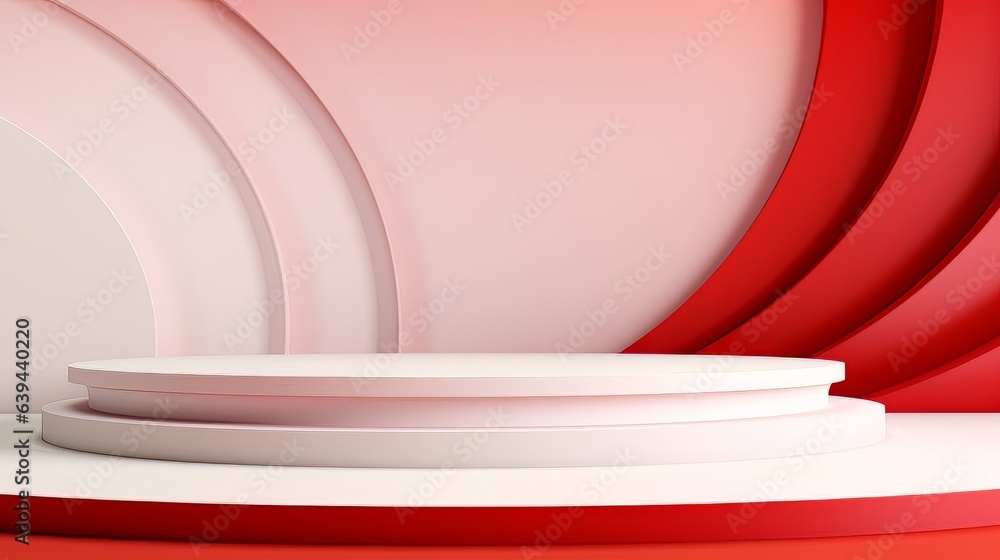 Poster abstract minimalistic red and white scene with geometric shapes. visualization ai
