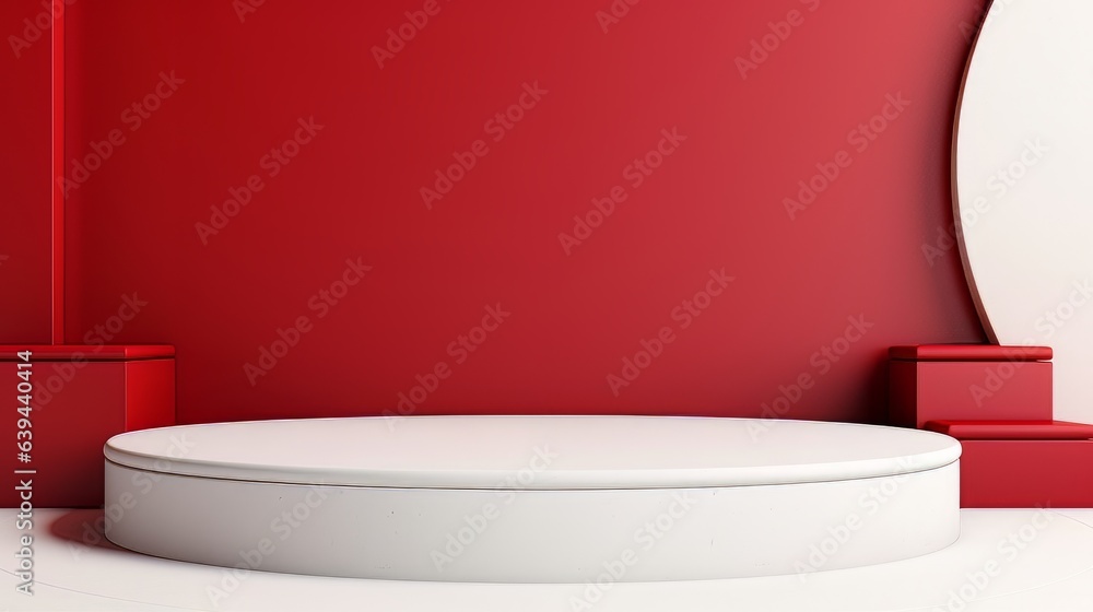 Poster abstract minimalistic red and white scene with geometric shapes. visualization ai