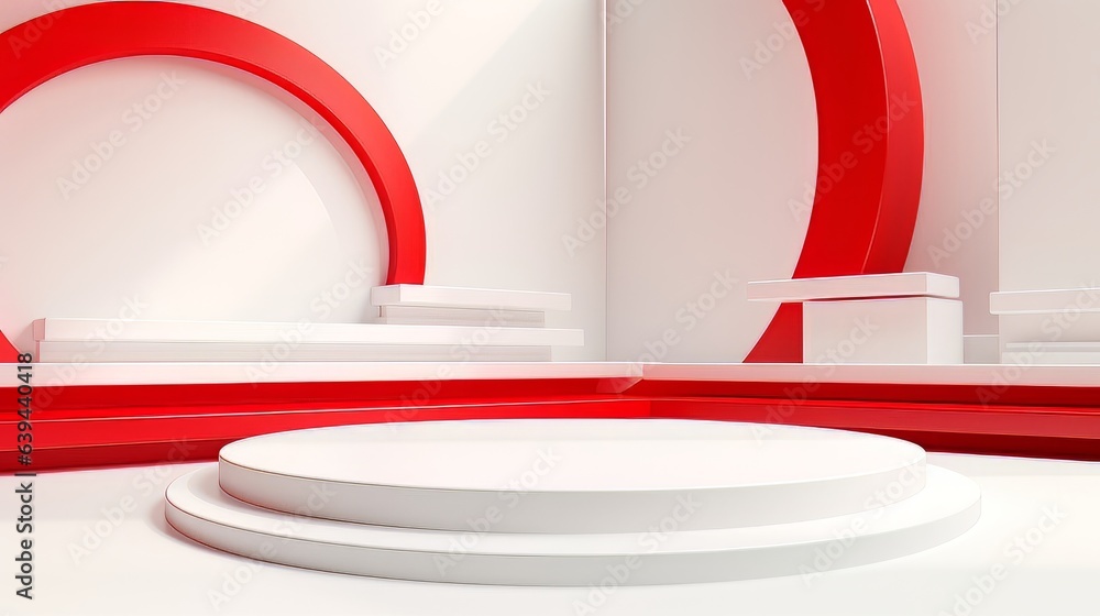 Poster abstract minimalistic red and white scene with geometric shapes. visualization ai