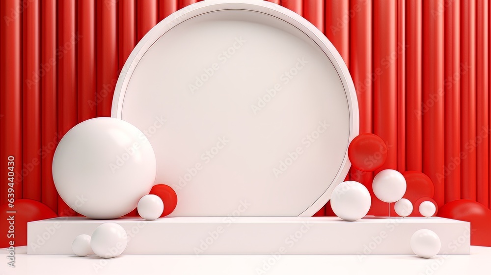 Poster abstract minimalistic red and white scene with geometric shapes. visualization ai