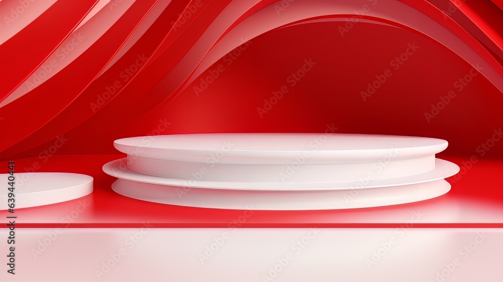 Poster abstract minimalistic red and white scene with geometric shapes. visualization ai