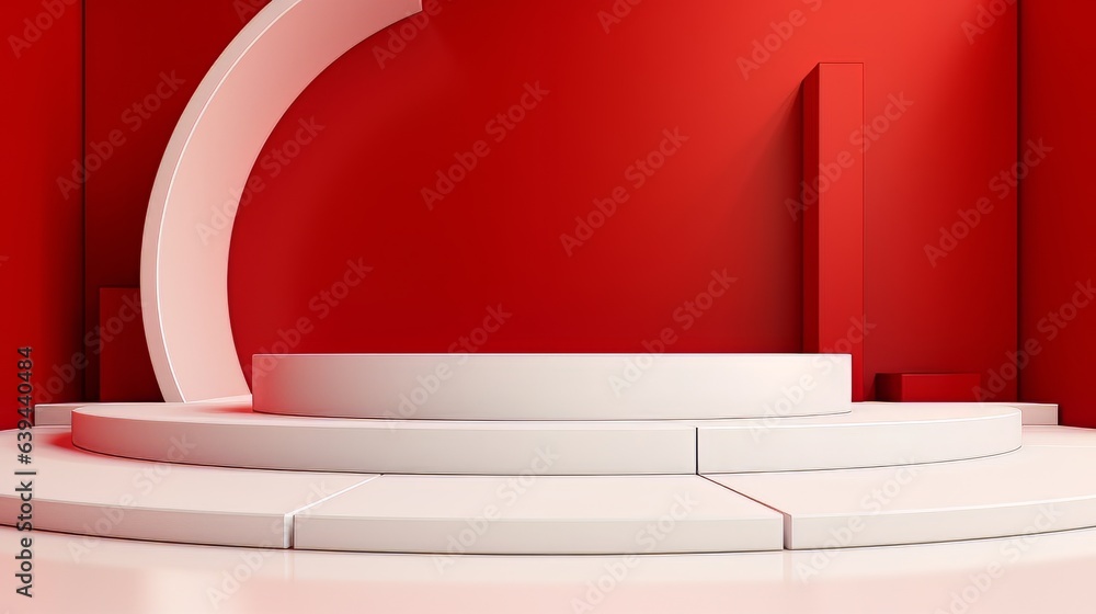 Poster abstract minimalistic red and white scene with geometric shapes. visualization ai