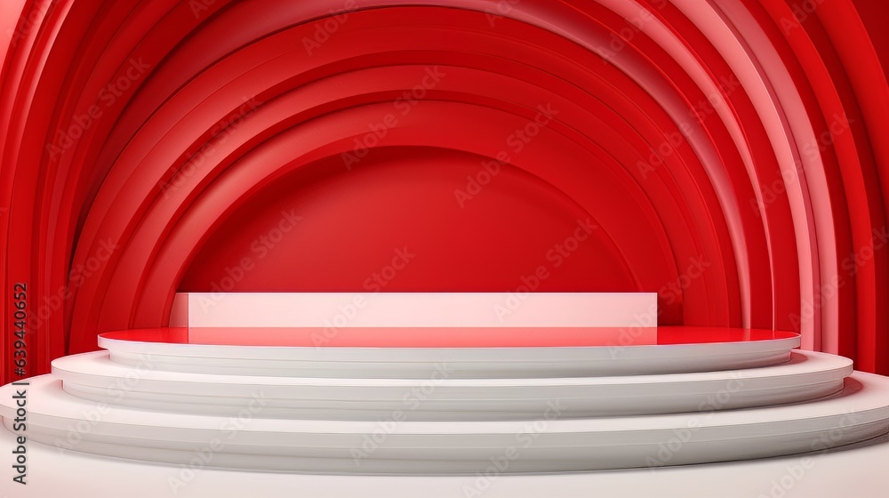 Poster abstract minimalistic red and white scene with geometric shapes. visualization ai