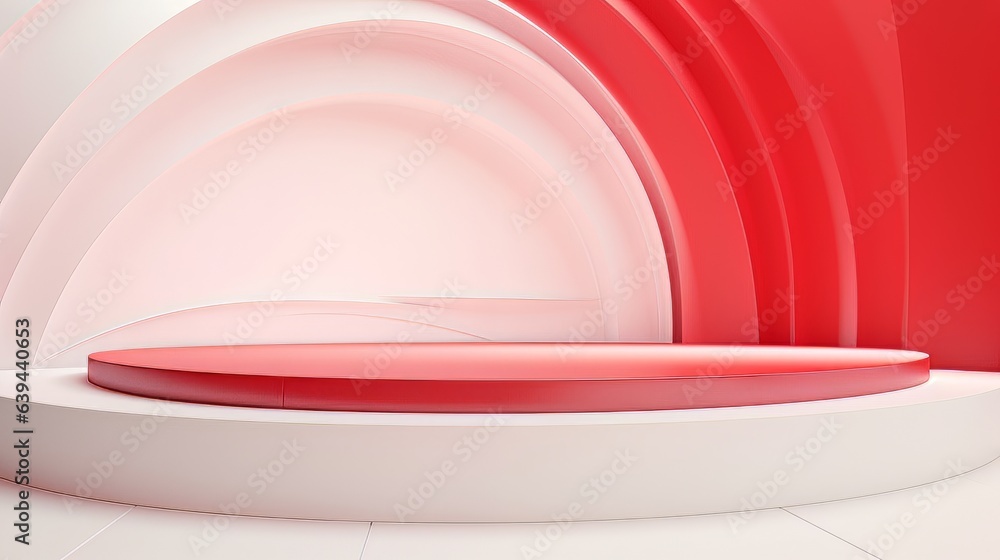 Poster abstract minimalistic red and white scene with geometric shapes. visualization ai