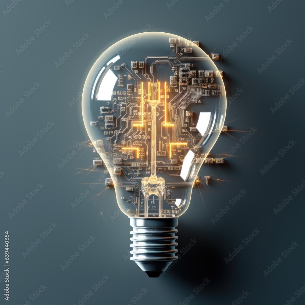 Poster a light bulb with a circuit inside of it. digital image.
