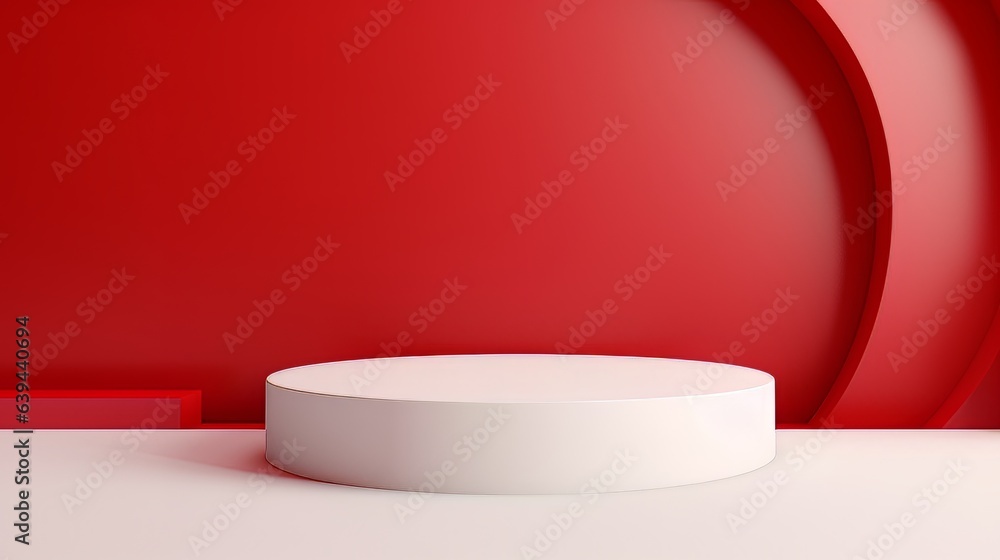 Poster abstract minimalistic red and white scene with geometric shapes. visualization ai
