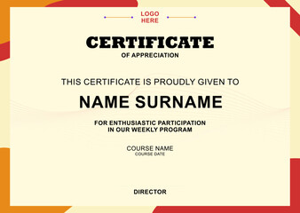 Modern Certificate Template with stylish design, simple, elegant and perfect design. Ready to use template.