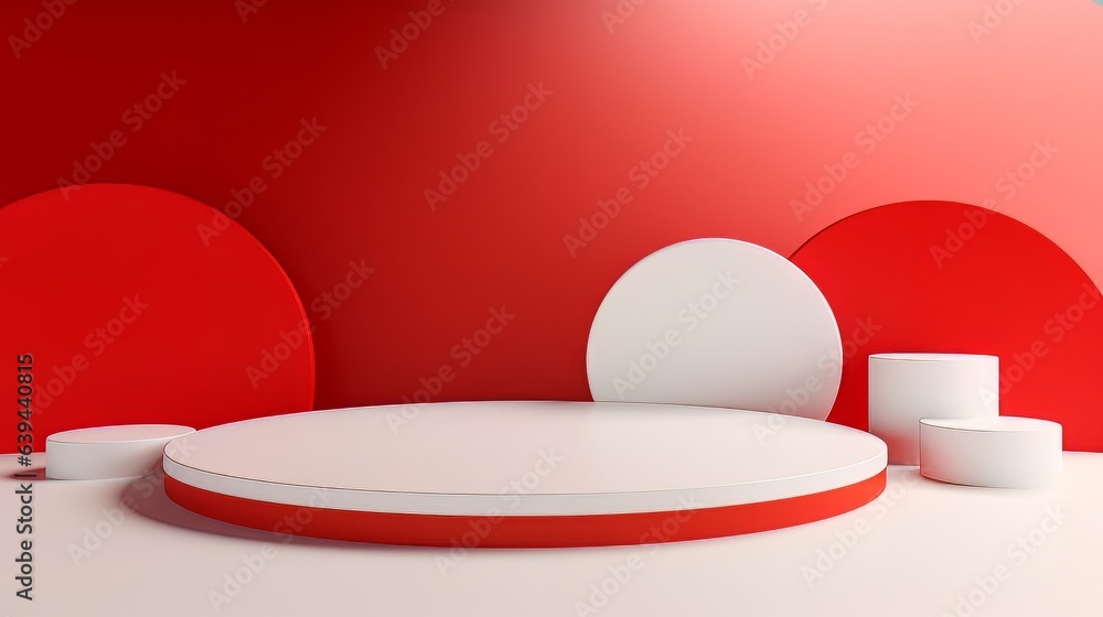 Poster abstract minimalistic red and white scene with geometric shapes. visualization ai
