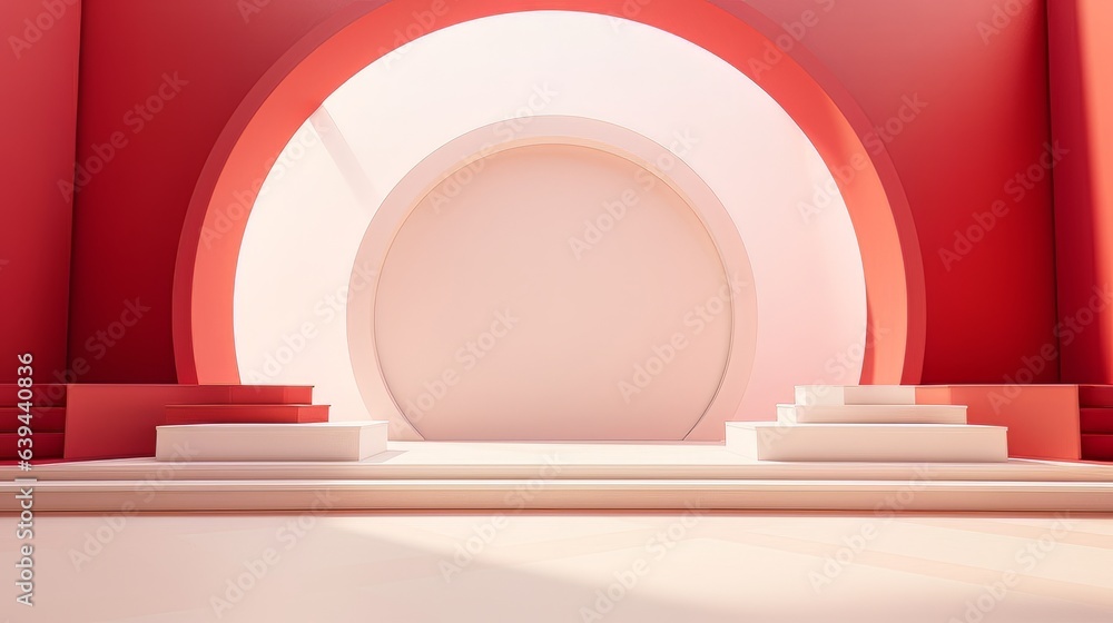 Poster abstract minimalistic red and white scene with geometric shapes. visualization ai