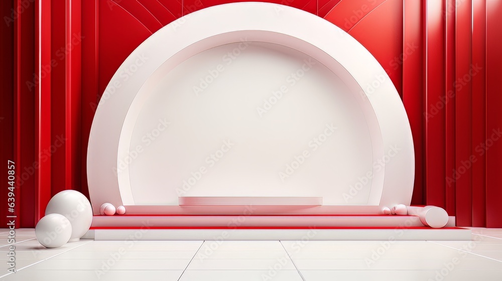 Poster abstract minimalistic red and white scene with geometric shapes. visualization ai