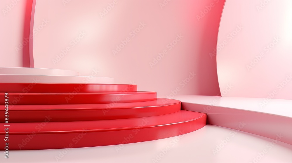 Poster abstract minimalistic red and white scene with geometric shapes. visualization ai