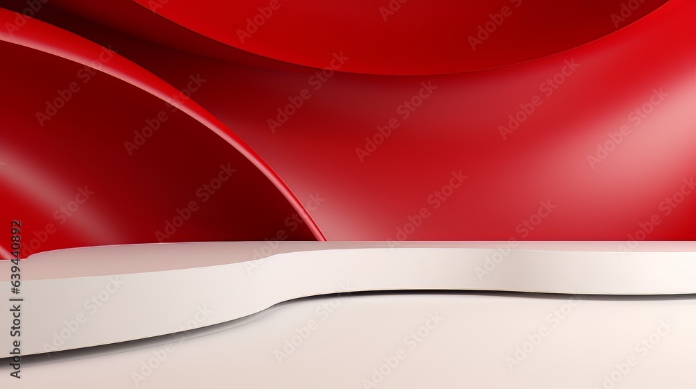 Poster abstract minimalistic red and white scene with geometric shapes. visualization ai