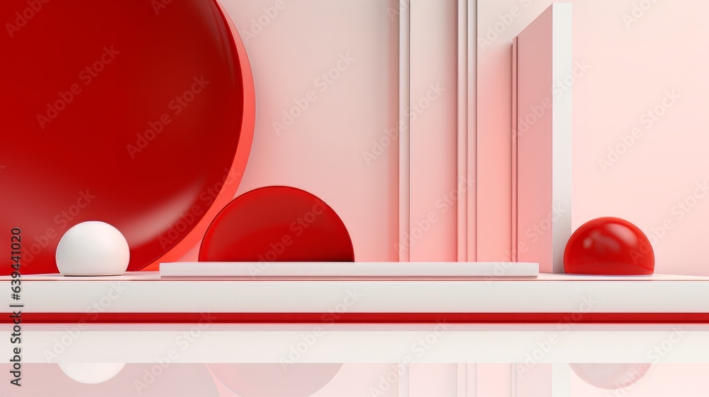 Poster abstract minimalistic red and white scene with geometric shapes. visualization ai