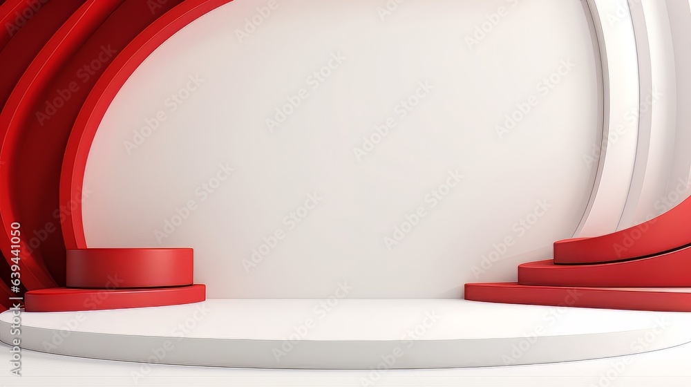 Poster abstract minimalistic red and white scene with geometric shapes. visualization ai