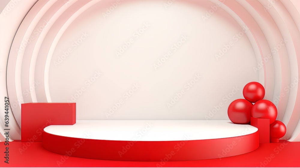 Poster abstract minimalistic red and white scene with geometric shapes. visualization ai