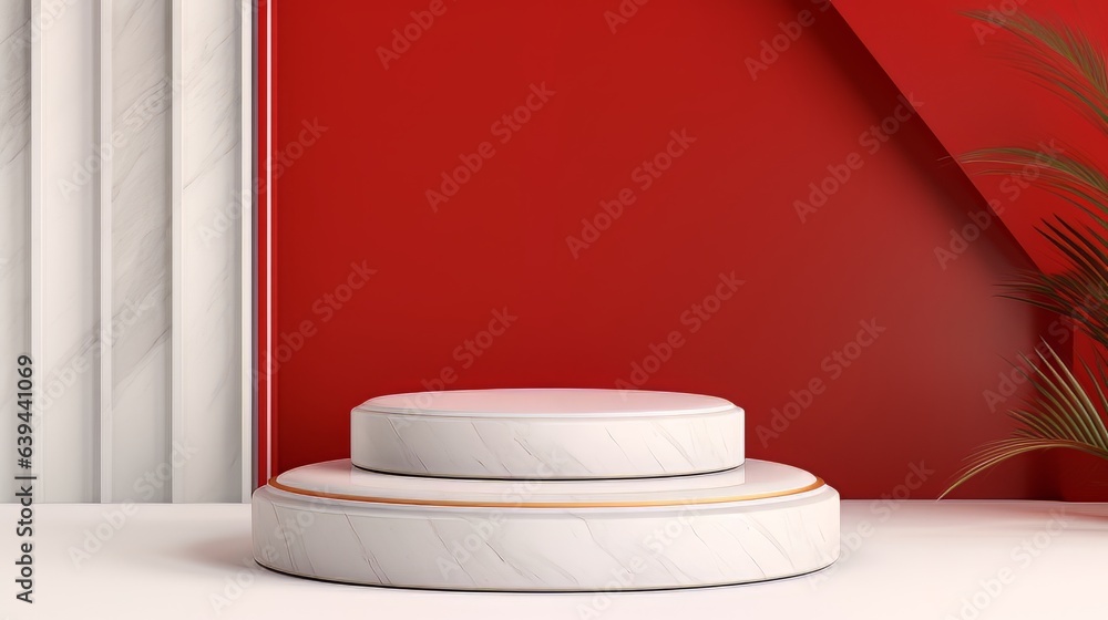 Poster abstract minimalistic red and white scene with geometric shapes. visualization ai