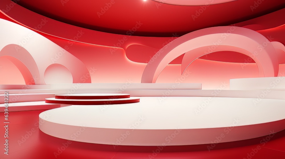 Poster abstract minimalistic red and white scene with geometric shapes. visualization ai