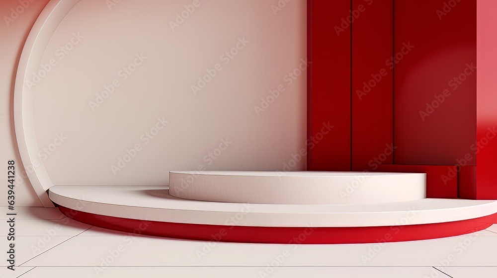 Poster abstract minimalistic red and white scene with geometric shapes. visualization ai