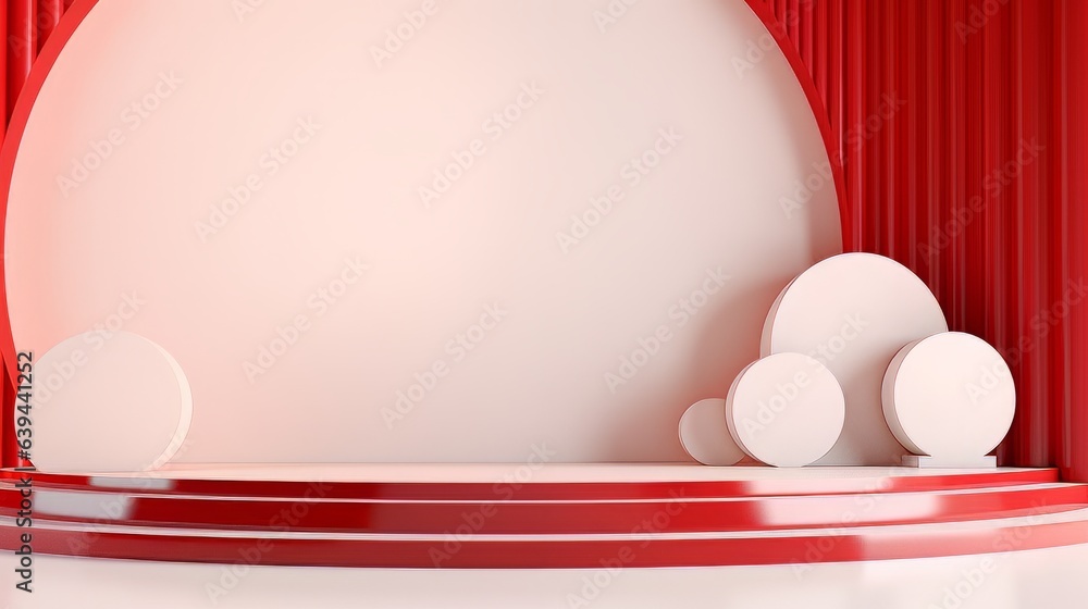 Poster abstract minimalistic red and white scene with geometric shapes. visualization ai
