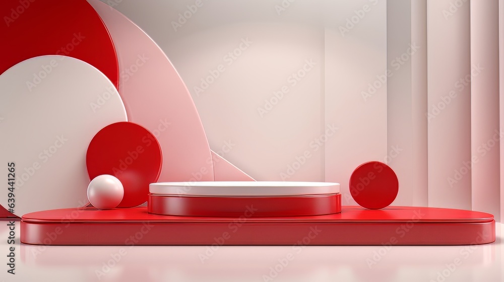 Poster abstract minimalistic red and white scene with geometric shapes. visualization ai