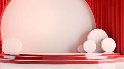 Fototapeta premium Abstract minimalistic red and white scene with geometric shapes. visualization AI
