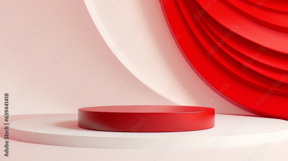 Poster abstract minimalistic red and white scene with geometric shapes. visualization ai