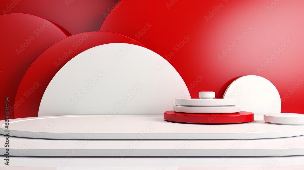 Poster abstract minimalistic red and white scene with geometric shapes. visualization ai