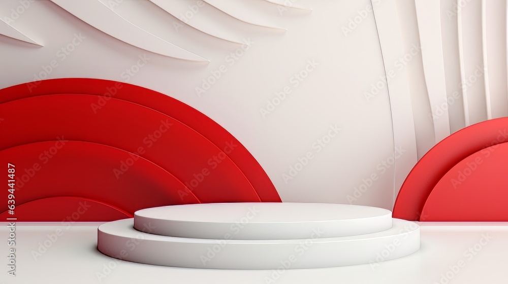Poster abstract minimalistic red and white scene with geometric shapes. visualization ai
