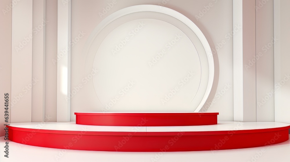 Poster abstract minimalistic red and white scene with geometric shapes. visualization ai