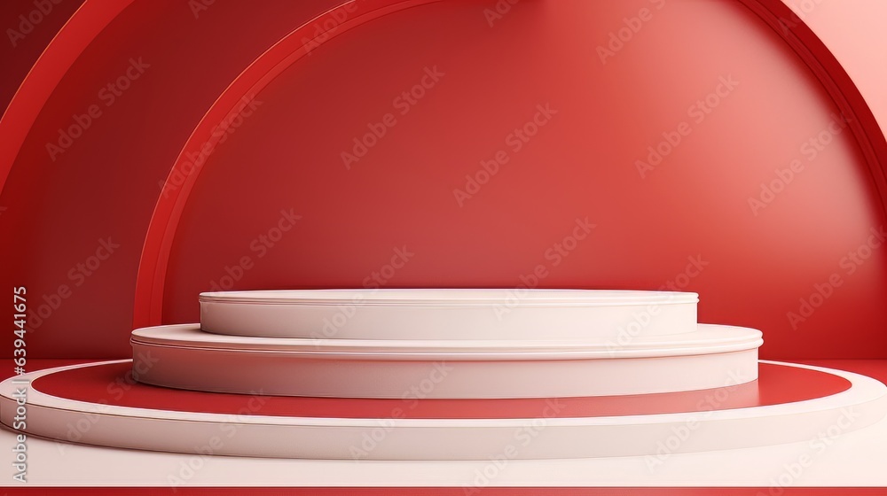 Poster abstract minimalistic red and white scene with geometric shapes. visualization ai