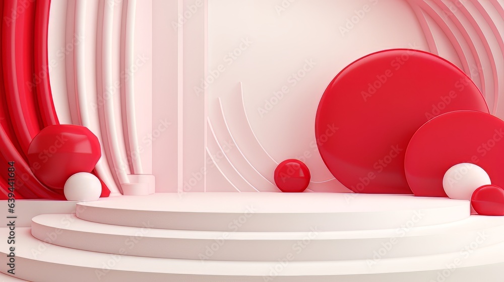 Poster abstract minimalistic red and white scene with geometric shapes. visualization ai