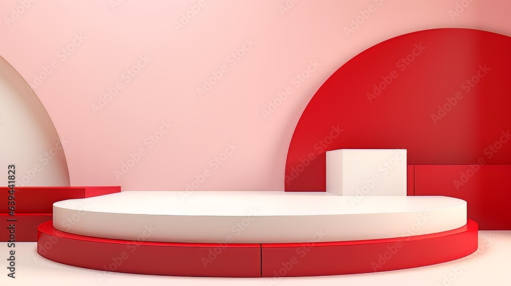 Poster abstract minimalistic red and white scene with geometric shapes. visualization ai