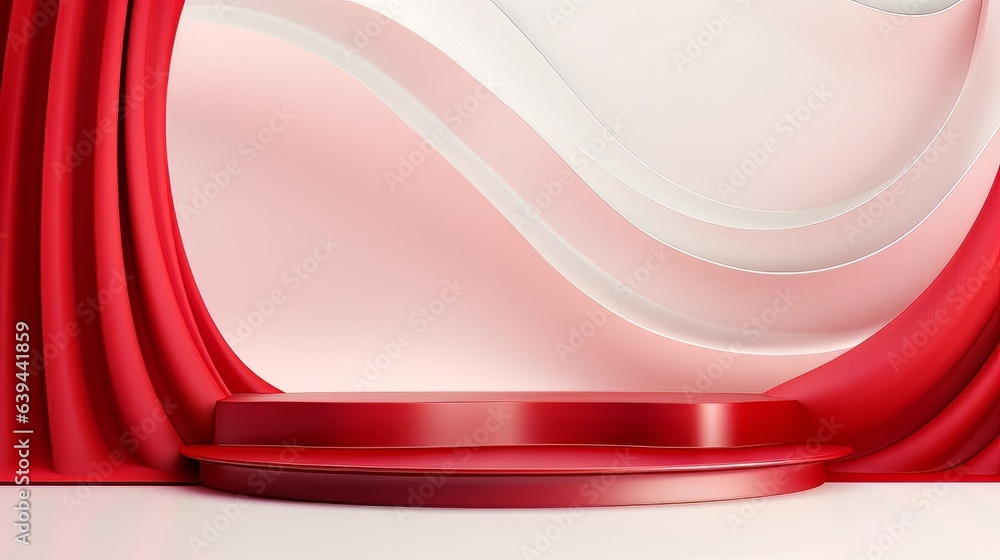 Poster abstract minimalistic red and white scene with geometric shapes. visualization ai
