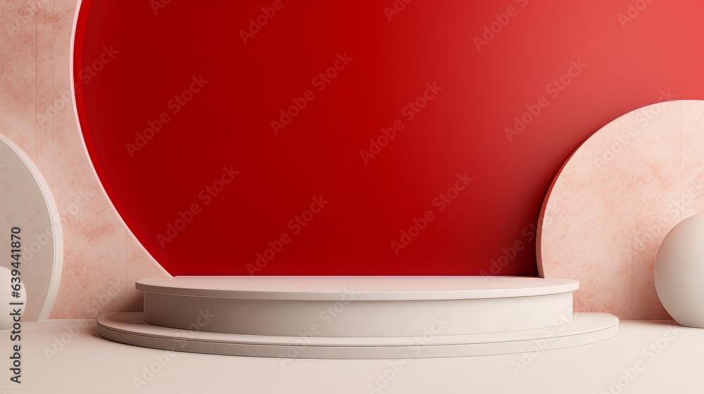 Poster abstract minimalistic red and white scene with geometric shapes. visualization ai