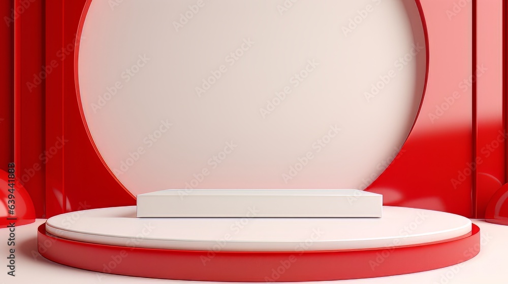 Poster abstract minimalistic red and white scene with geometric shapes. visualization ai