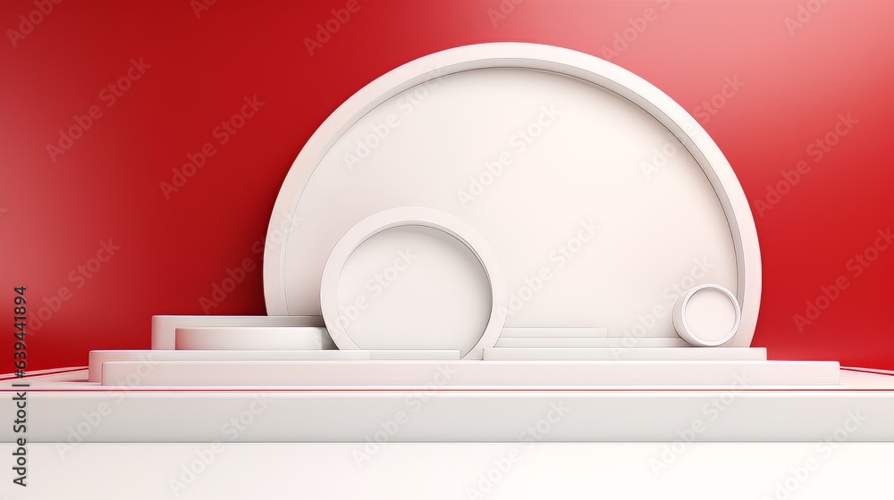 Poster abstract minimalistic red and white scene with geometric shapes. visualization ai