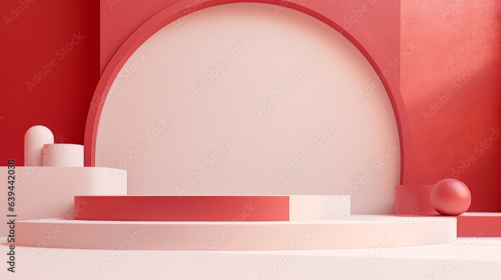 Poster abstract minimalistic red and white scene with geometric shapes. visualization ai