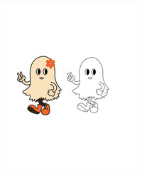 Retro groovy cute boo Halloween design, spooky season