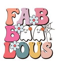 Retro groovy cute boo Halloween design, spooky season