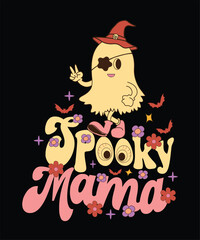 Retro groovy cute boo Halloween design, spooky season