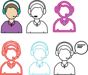 Call center service icons set