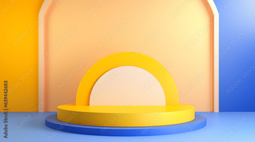Poster abstract minimalistic blue and yellow scene with geometric shapes. visualization ai