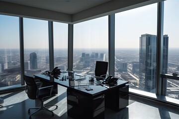 beautiful interior pictures of a business corner office. Generative AI