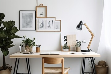 putting a blank frame and copy space on a white wall as decoration. Generative AI