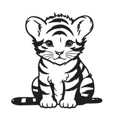 Fototapeta na wymiar A tiger sits on a white background, simple flat outline