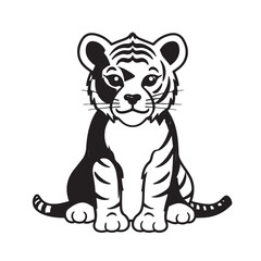 A tiger sits on a white background, simple flat outline