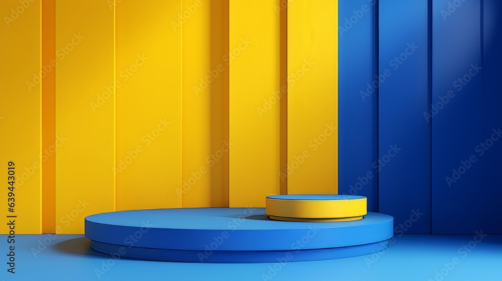 Poster abstract minimalistic blue and yellow scene with geometric shapes. visualization ai