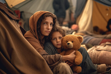 World humanitarian day. A helping hand to those affected by war and famine. A social problem. Camp. Refugees. Agust 19. In need of protection, food, homes. Search for a better life. Generative AI